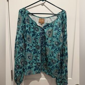 EUC Elegant Floral Teal Blouse